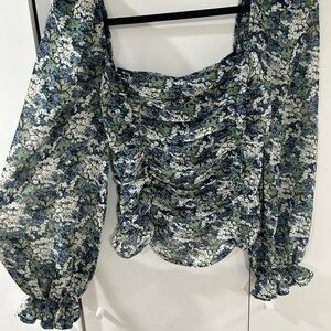 Astr Blue and Green Floral Blouse